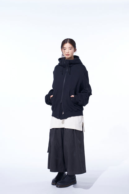 TWILL TERRY MIX ZIP-UP HOODIE WITH UTILITY SLEEVE POCKET