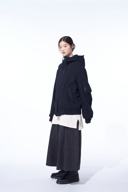 TWILL TERRY MIX ZIP-UP HOODIE WITH UTILITY SLEEVE POCKET