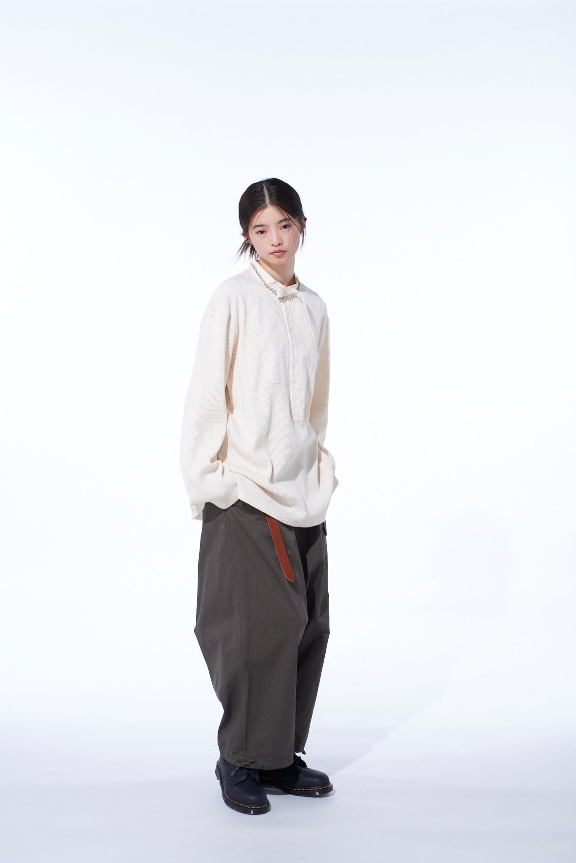 16/THERMAL WAFFLE COMBINATON STAND COLLAR T-SHIRT