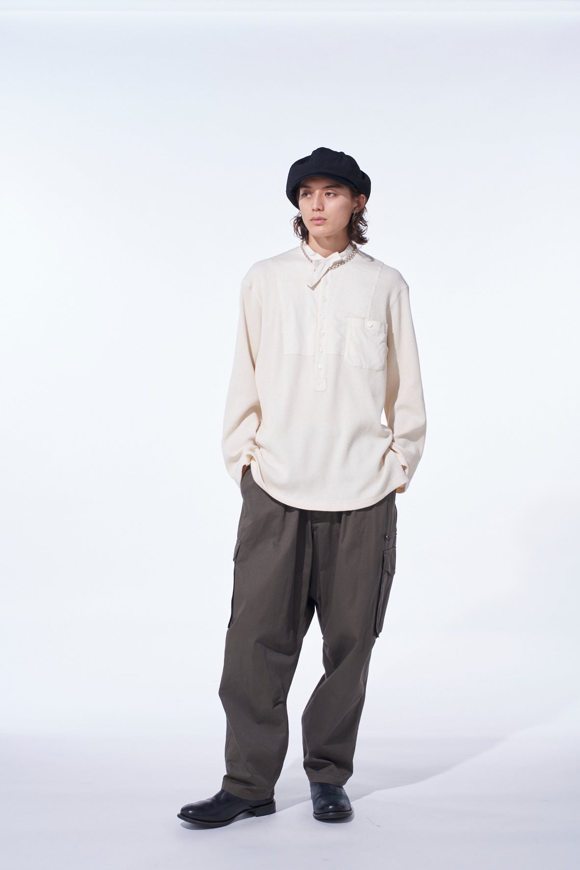 16/THERMAL WAFFLE COMBINATON STAND COLLAR T-SHIRT