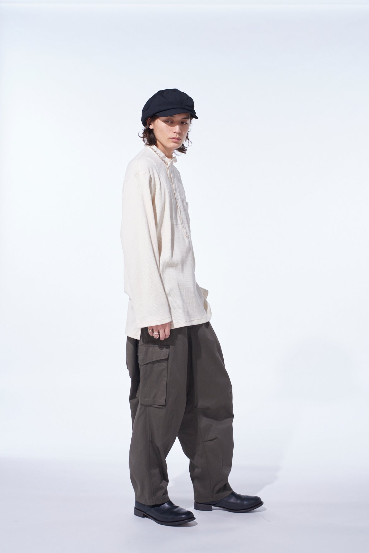 16/THERMAL WAFFLE COMBINATON STAND COLLAR T-SHIRT