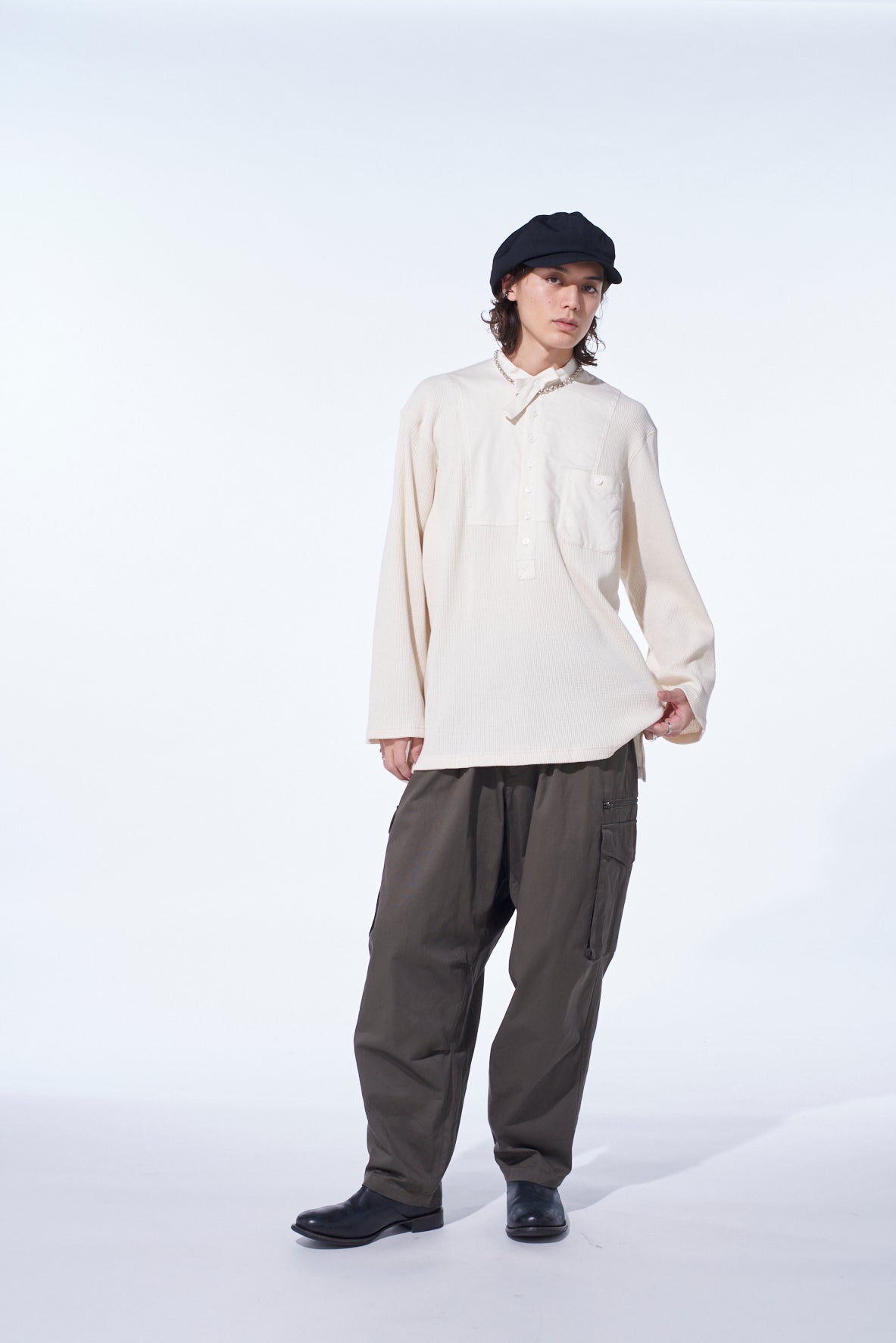 16/THERMAL WAFFLE COMBINATON STAND COLLAR T-SHIRT