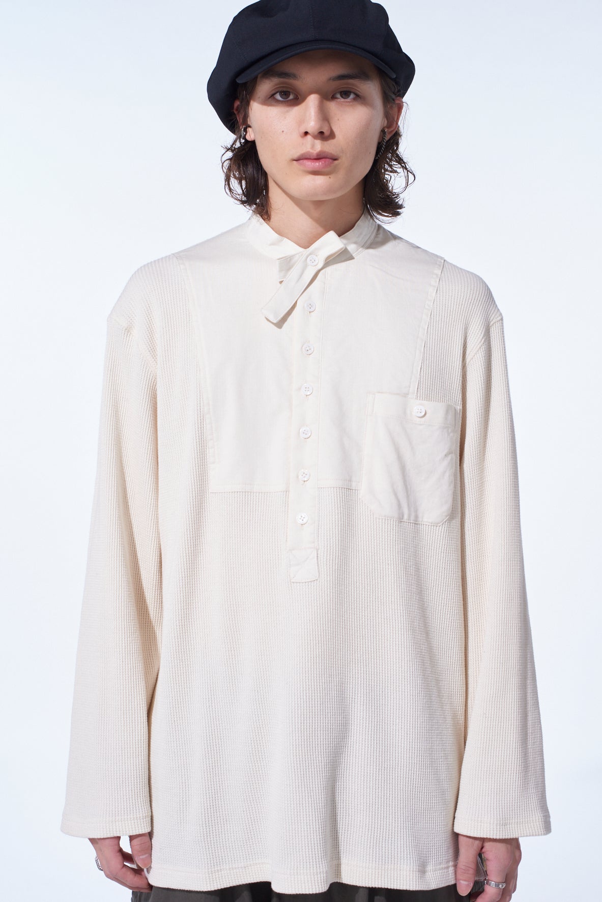 16/THERMAL WAFFLE COMBINATON STAND COLLAR T-SHIRT