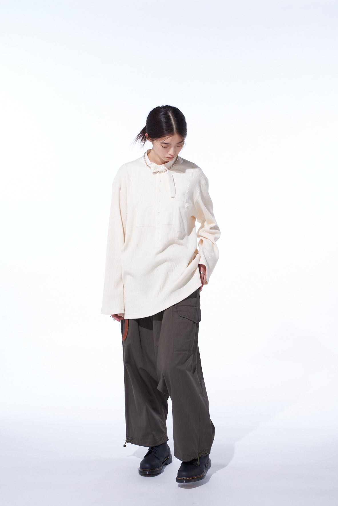 16/THERMAL WAFFLE COMBINATON STAND COLLAR T-SHIRT