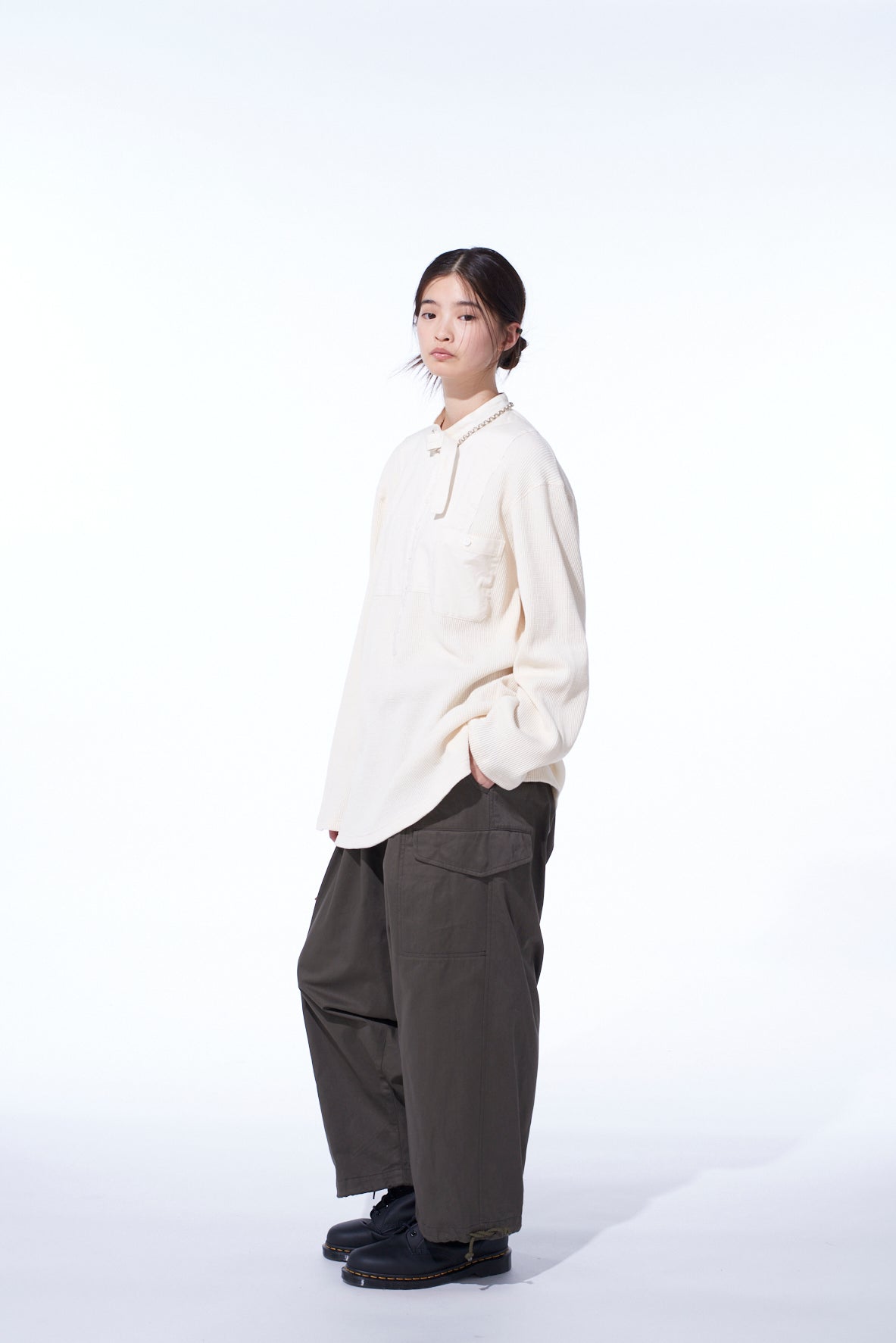 16/THERMAL WAFFLE COMBINATON STAND COLLAR T-SHIRT