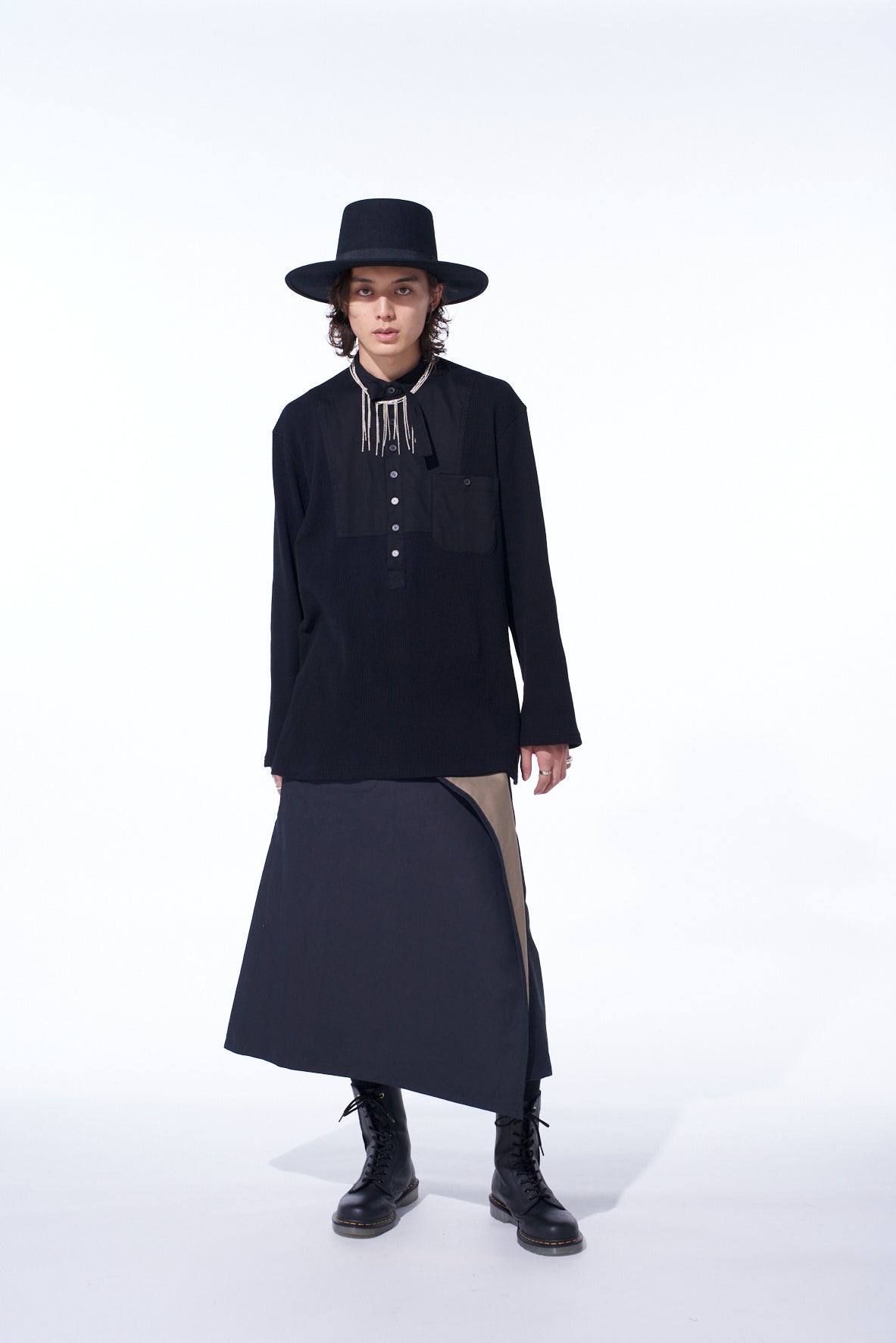 16/THERMAL WAFFLE COMBINATON STAND COLLAR T-SHIRT