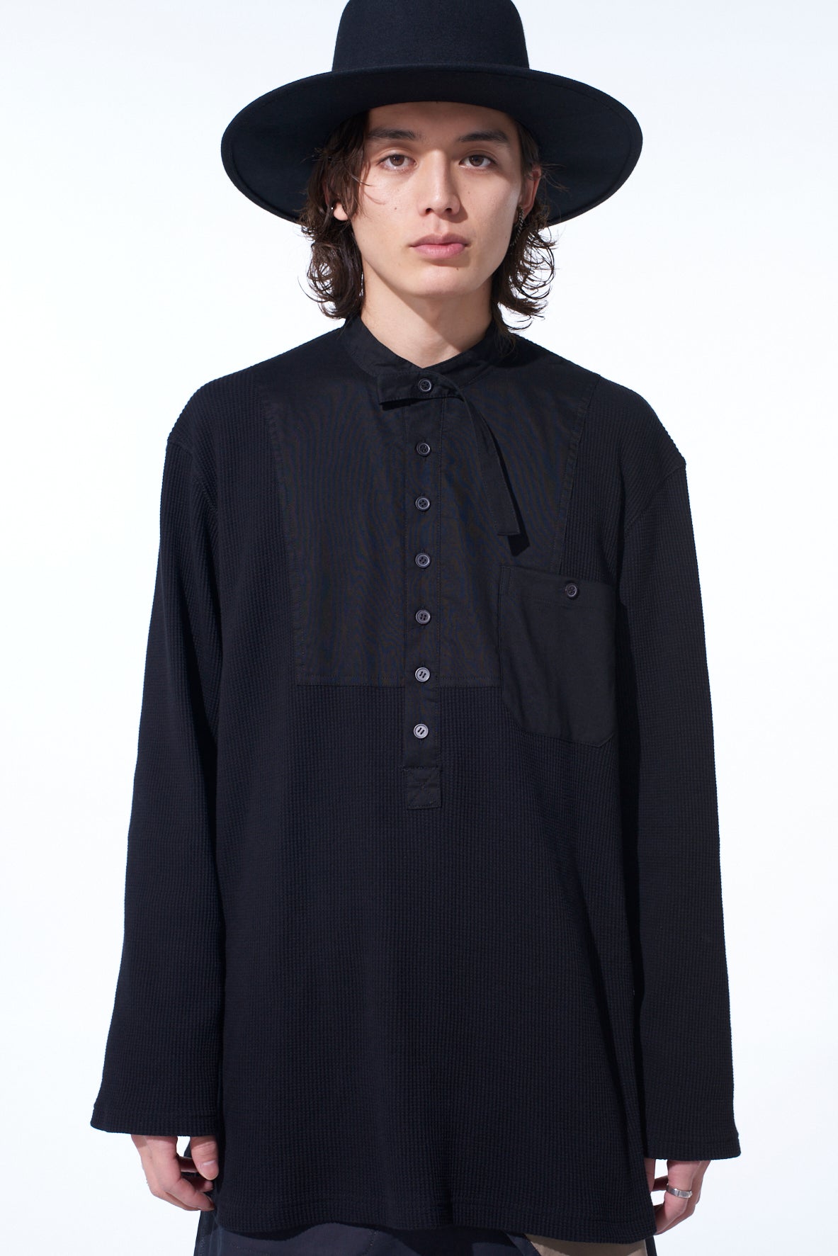 16/THERMAL WAFFLE COMBINATON STAND COLLAR T-SHIRT