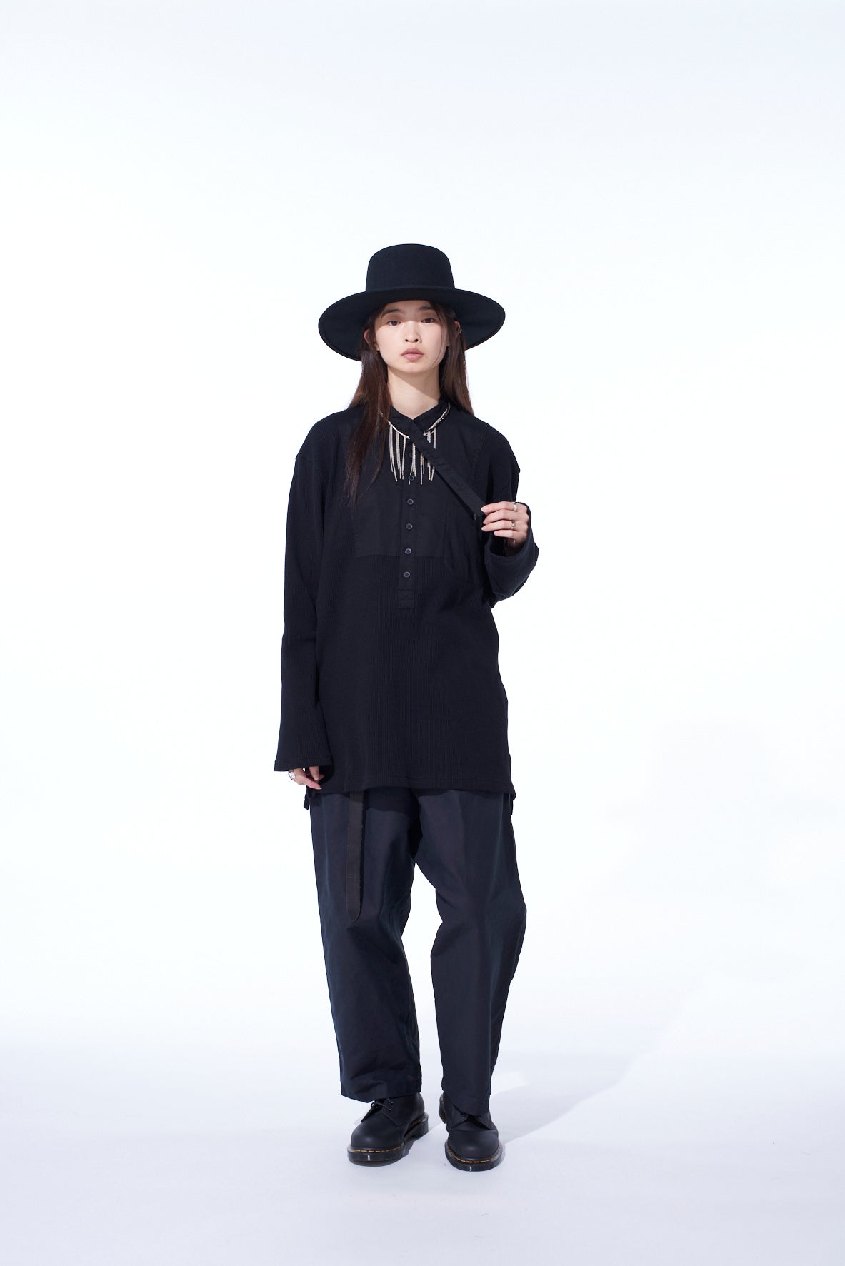 16/THERMAL WAFFLE COMBINATON STAND COLLAR T-SHIRT