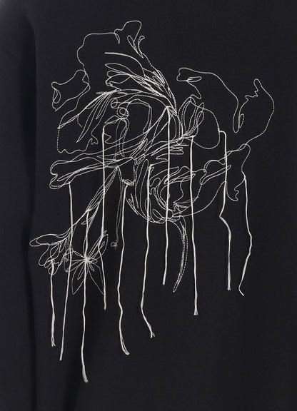 FRENCH TERRY FLOWER EMBROIDERY ZIP-UP HOODIE