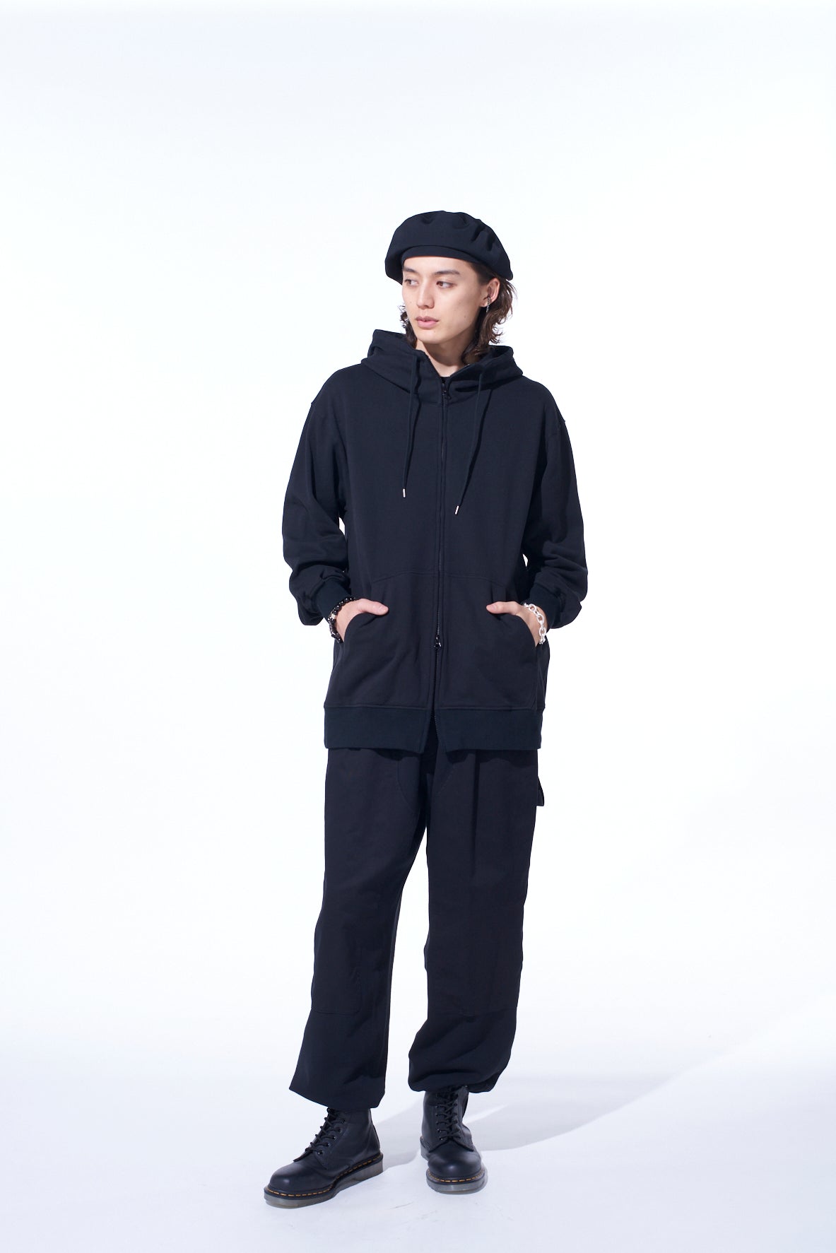 FRENCH TERRY FLOWER EMBROIDERY ZIP-UP HOODIE