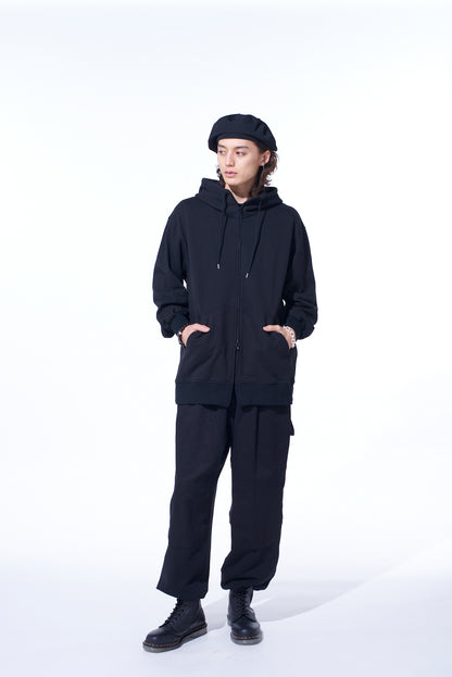 FRENCH TERRY FLOWER EMBROIDERY ZIP-UP HOODIE