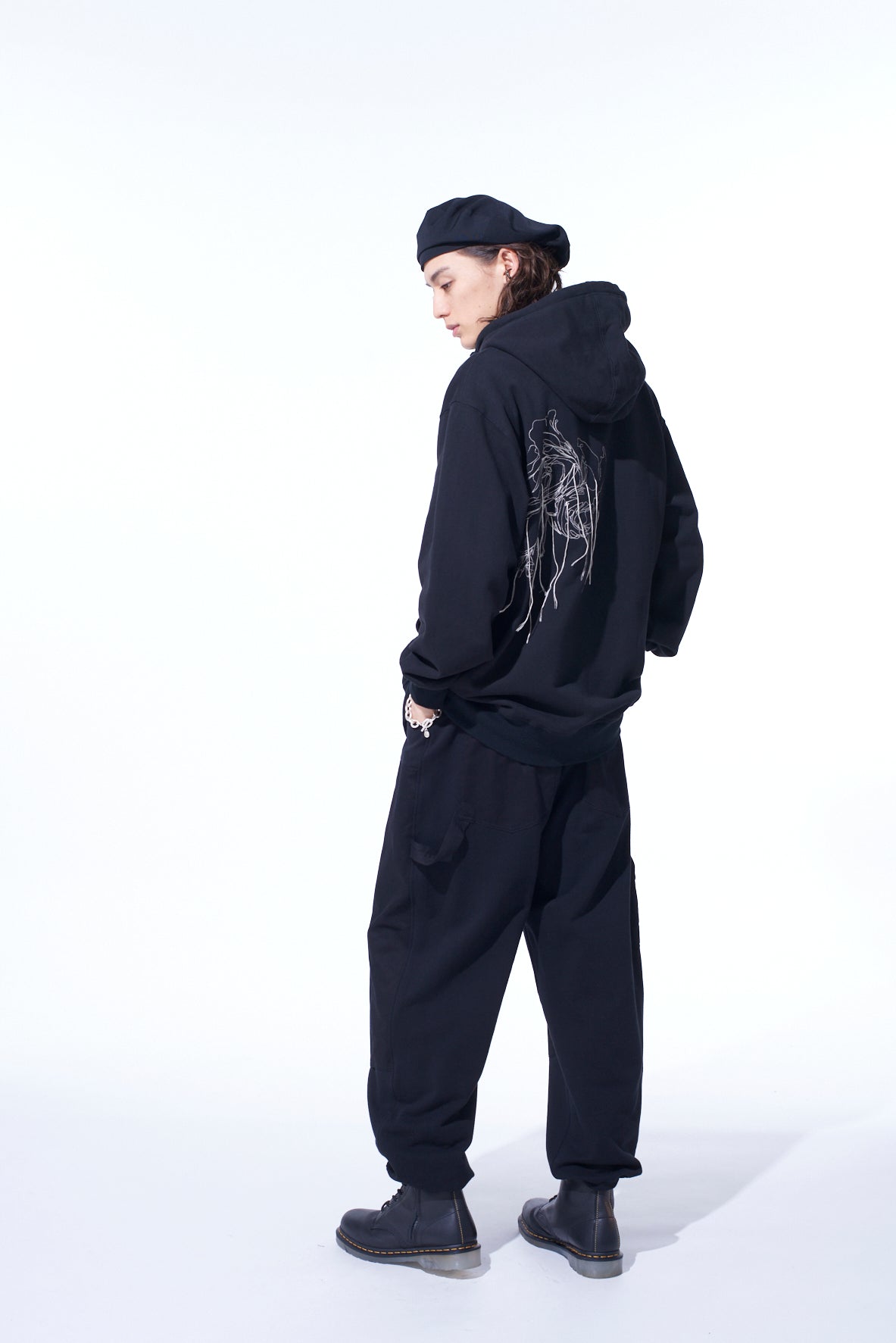 FRENCH TERRY FLOWER EMBROIDERY ZIP-UP HOODIE