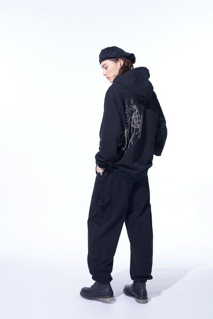 FRENCH TERRY FLOWER EMBROIDERY ZIP-UP HOODIE