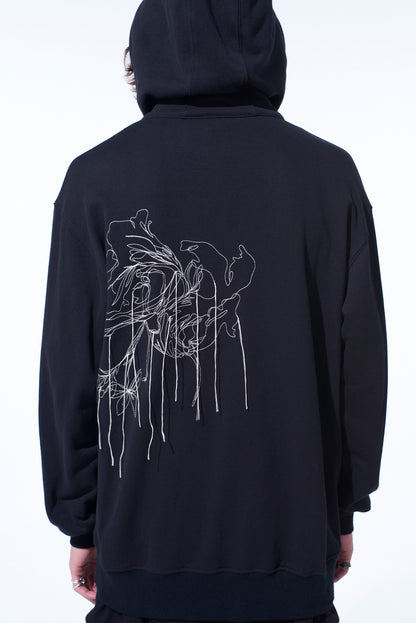FRENCH TERRY FLOWER EMBROIDERY ZIP-UP HOODIE