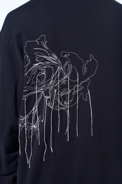 FRENCH TERRY FLOWER EMBROIDERY ZIP-UP HOODIE