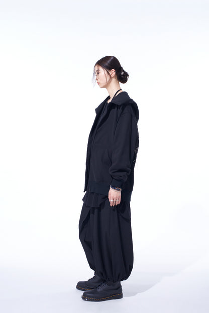 FRENCH TERRY FLOWER EMBROIDERY ZIP-UP HOODIE