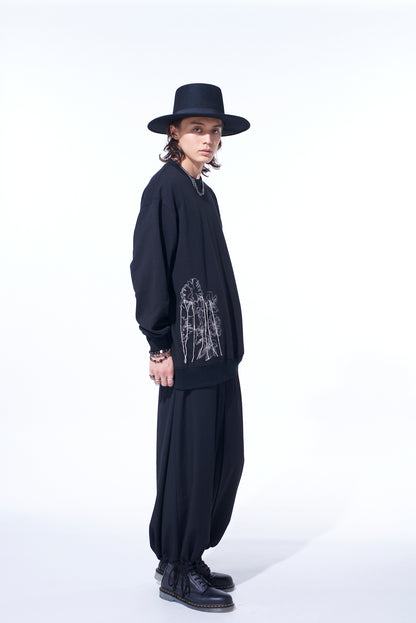 FRENCH TERRY FLOWER EMBROIDERY PULLOVER