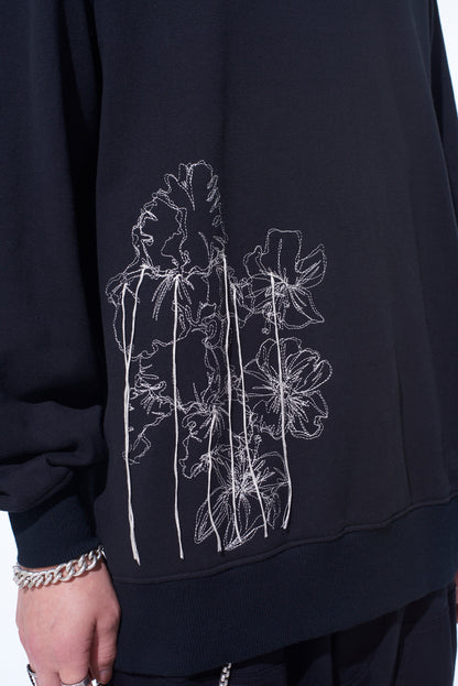 FRENCH TERRY FLOWER EMBROIDERY PULLOVER