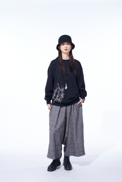 FRENCH TERRY FLOWER EMBROIDERY PULLOVER