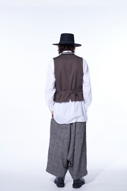 GLEN CHECK CUT-OUT HEM STAND COLLAR VEST