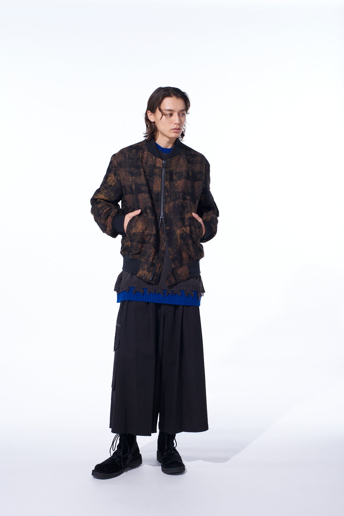 CHECK JACQUARD BOMBER JACKET