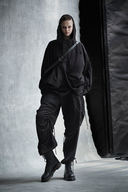 CREPE de CHINE SHIRRING WIDE PANTS