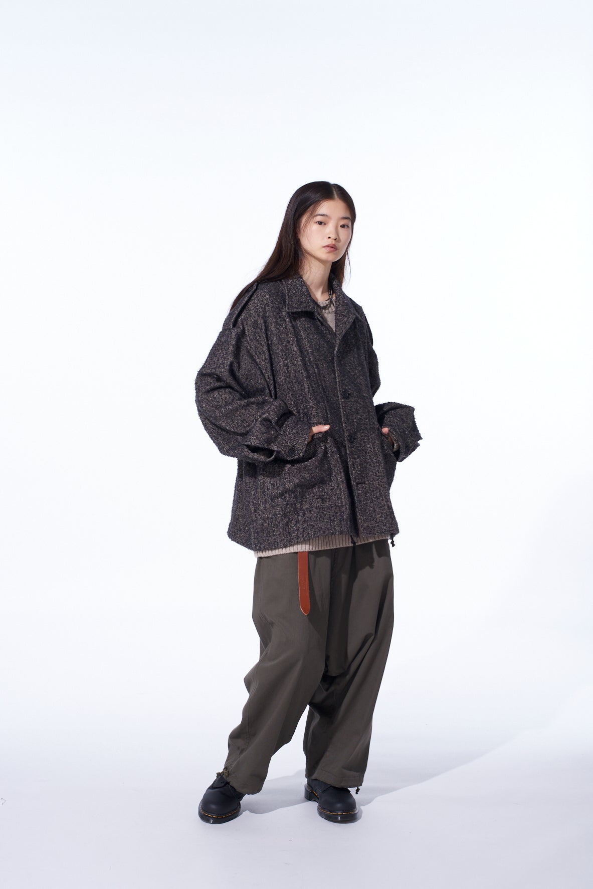 BRUSHED TWILL NEEDLE PUNCH EPAULETTE OVERSIZED BLOUSON