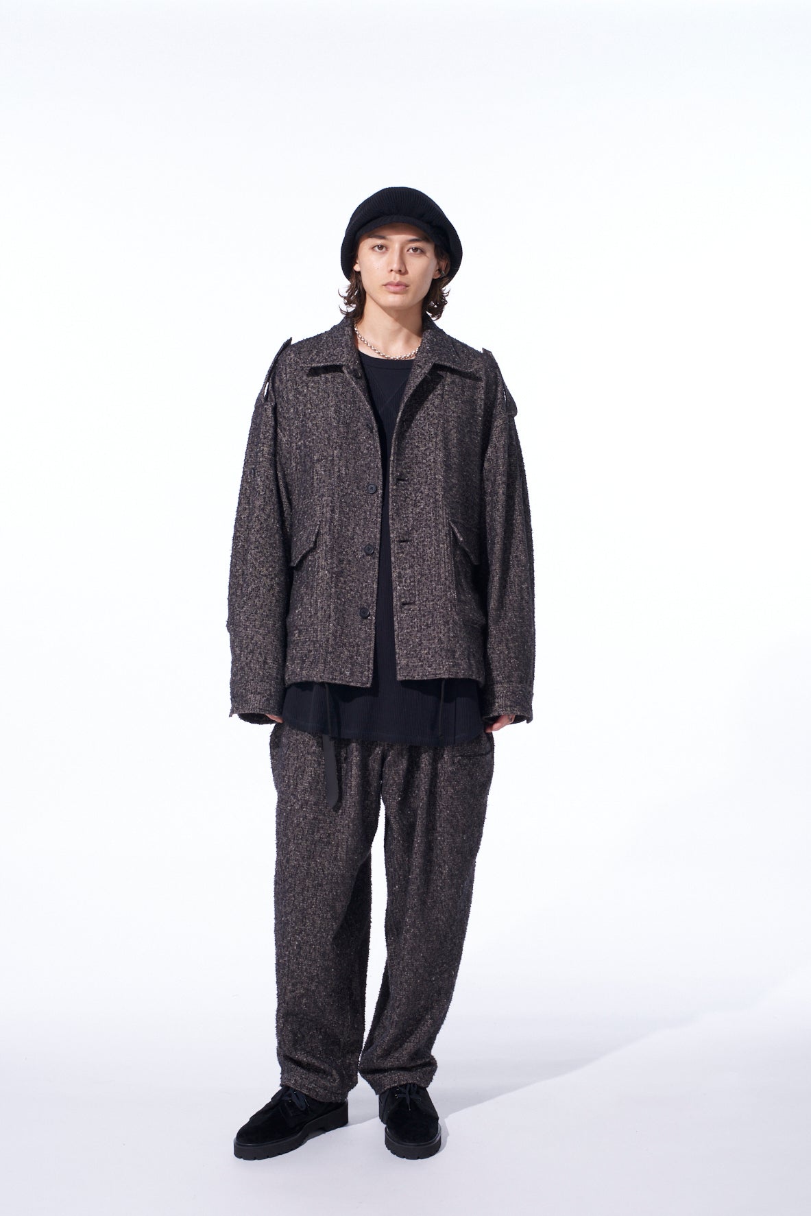 BRUSHED TWILL NEEDLE PUNCH EPAULETTE OVERSIZED BLOUSON