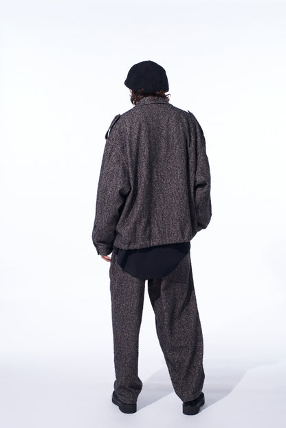 BRUSHED TWILL NEEDLE PUNCH EPAULETTE OVERSIZED BLOUSON