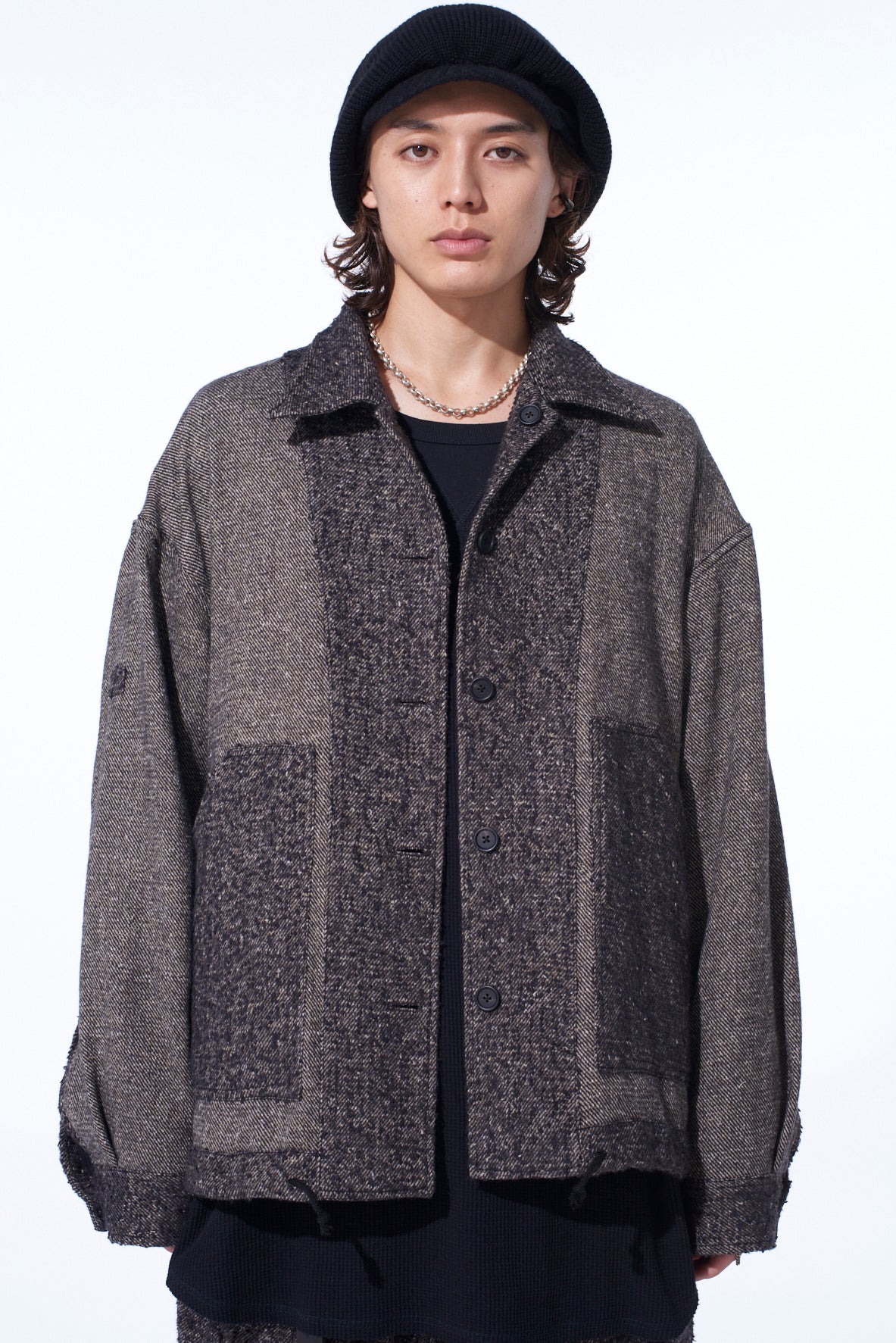 BRUSHED TWILL NEEDLE PUNCH EPAULETTE OVERSIZED BLOUSON
