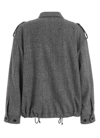 HERRINGBONE TWEED EPAULETTE OVERSIZED BLOUSON