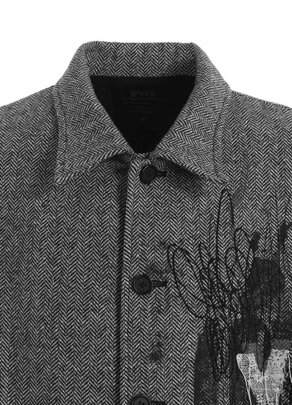 HERRINGBONE TWEED EPAULETTE OVERSIZED BLOUSON