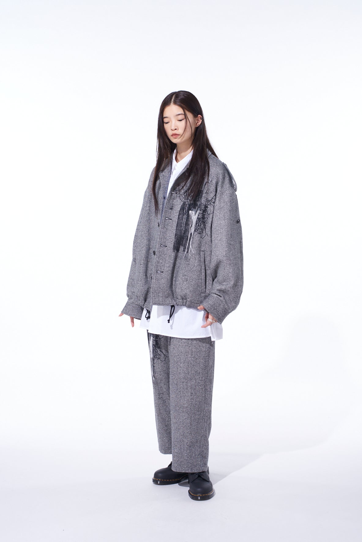 HERRINGBONE TWEED EPAULETTE OVERSIZED BLOUSON
