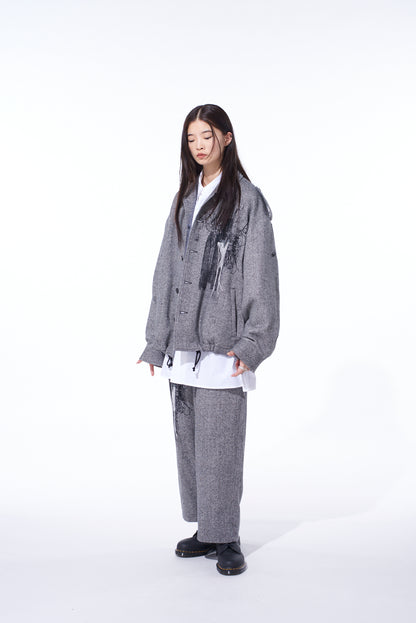 HERRINGBONE TWEED EPAULETTE OVERSIZED BLOUSON