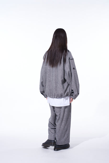 HERRINGBONE TWEED EPAULETTE OVERSIZED BLOUSON