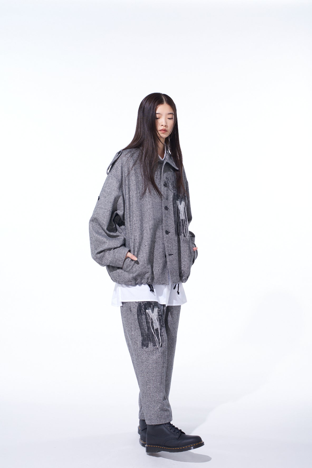 HERRINGBONE TWEED EPAULETTE OVERSIZED BLOUSON