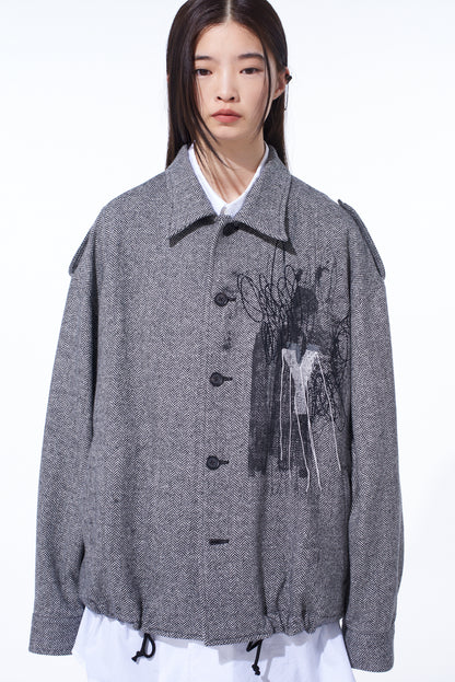 HERRINGBONE TWEED EPAULETTE OVERSIZED BLOUSON