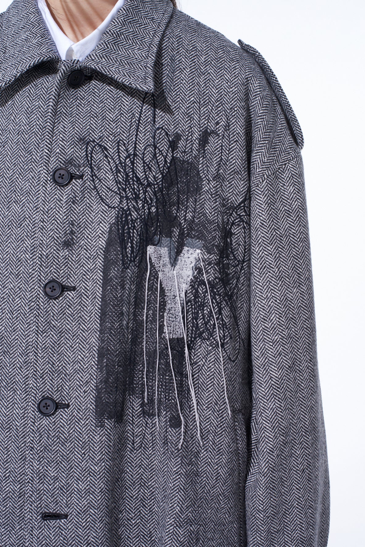 HERRINGBONE TWEED EPAULETTE OVERSIZED BLOUSON