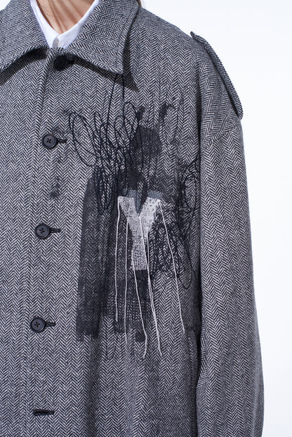 HERRINGBONE TWEED EPAULETTE OVERSIZED BLOUSON