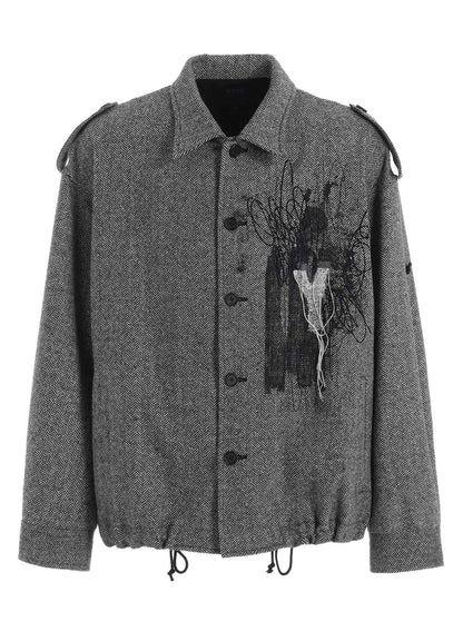 HERRINGBONE TWEED EPAULETTE OVERSIZED BLOUSON