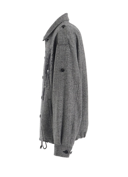 HERRINGBONE TWEED EPAULETTE OVERSIZED BLOUSON