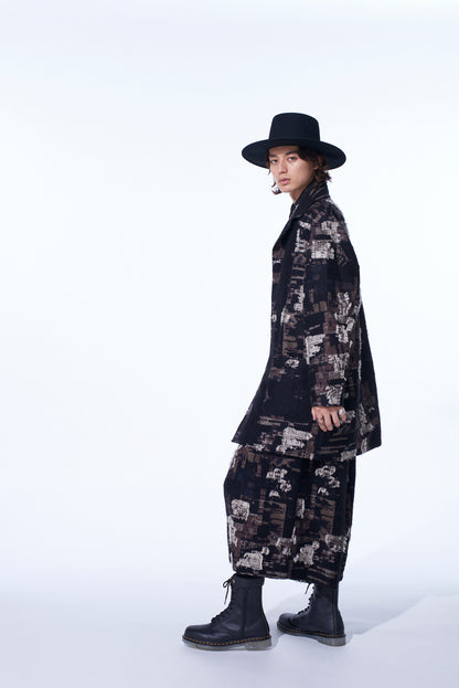 PATCHWORK CUT JACQUARD POCKET HALF COAT