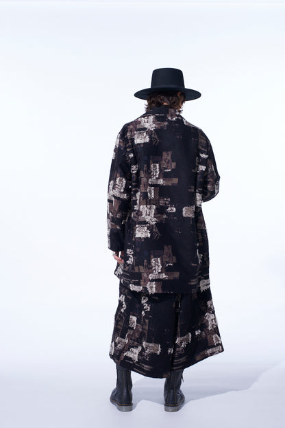 PATCHWORK CUT JACQUARD POCKET HALF COAT