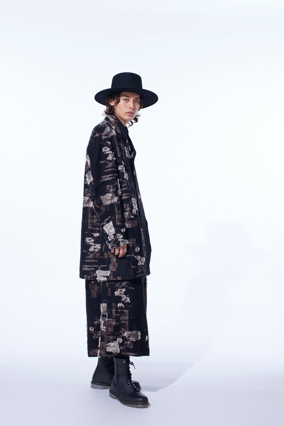 ジャケット・アウター lost control cotton half coat Black 1 RE_L]Wool Blend Textured Half Coat [Black]
