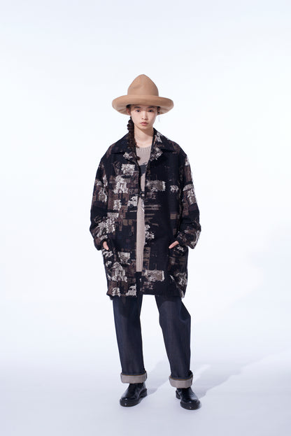 PATCHWORK CUT JACQUARD POCKET HALF COAT