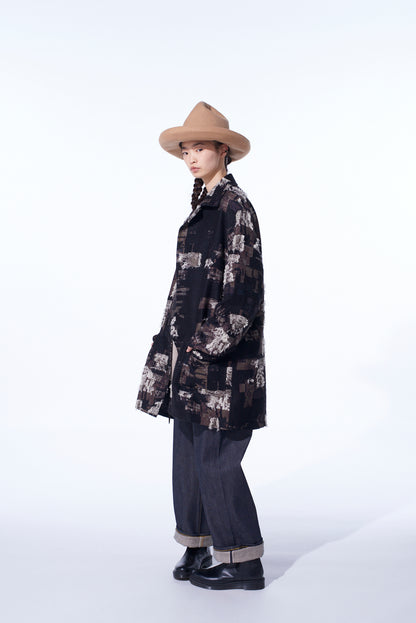 PATCHWORK CUT JACQUARD POCKET HALF COAT