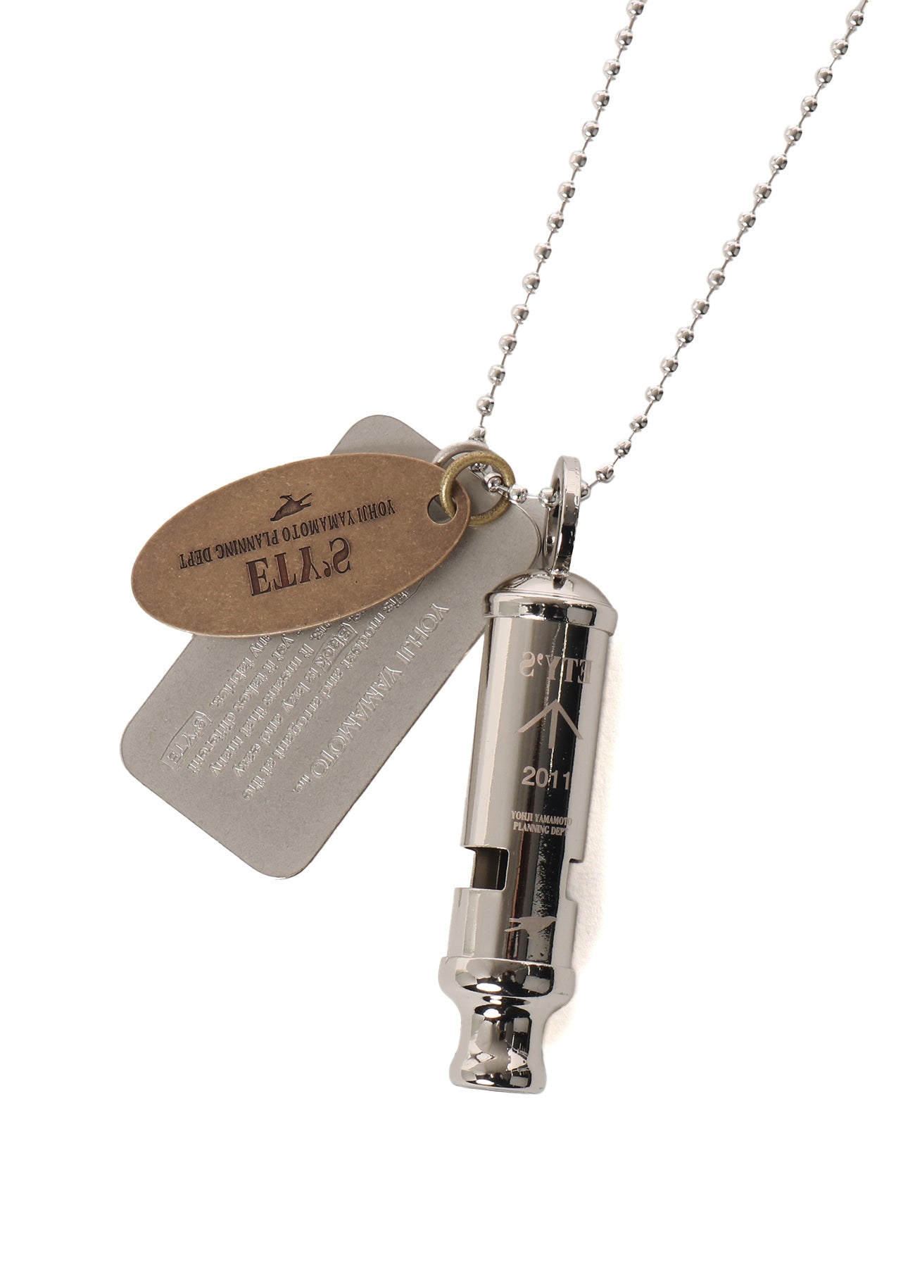 STAINLESS STEEL WHISTLE NECKLACE WITH BRASS TAG – THE SHOP YOHJI