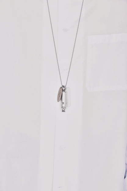 STAINLESS STEEL WHISTLE NECKLACE WITH BRASS TAG