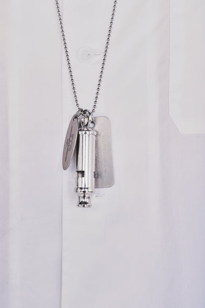 STAINLESS STEEL WHISTLE NECKLACE WITH BRASS TAG