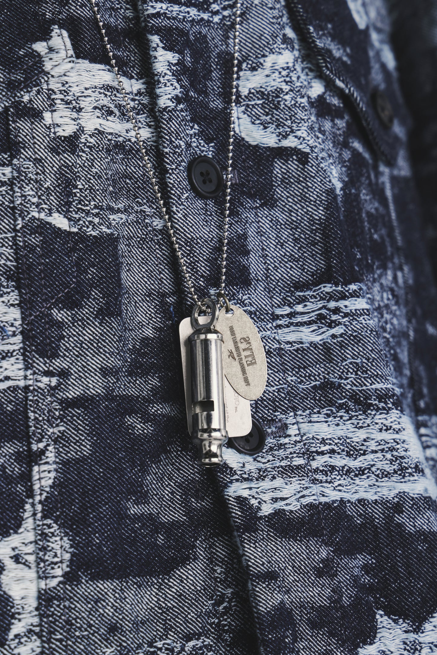 STAINLESS STEEL WHISTLE NECKLACE WITH BRASS TAG